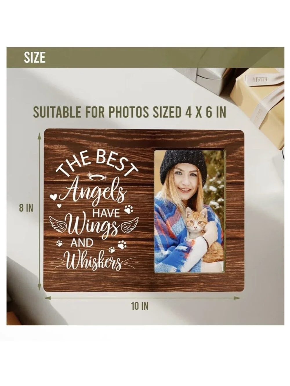 Memorial Cat/Dog Wood Picture Frame 10x8 Fits 4x6 Photo Brown Rectangle Pet Loss
